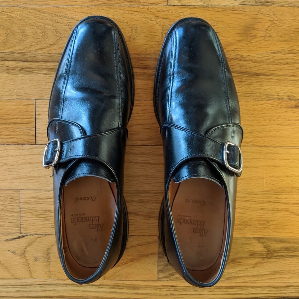 Allen Edmonds Black Leather Concord Monk Strap Shoes 9.5 B width.
